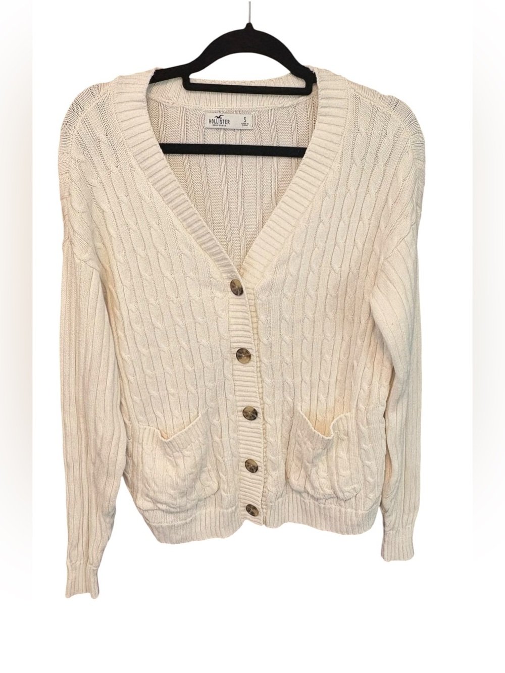 Hollister Cable Knit Cardigan Sweater Women’s Small Cream Button Front